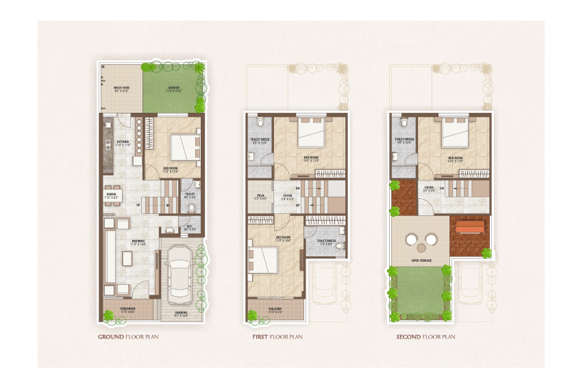 1, 2, &3BHK Unit Plan