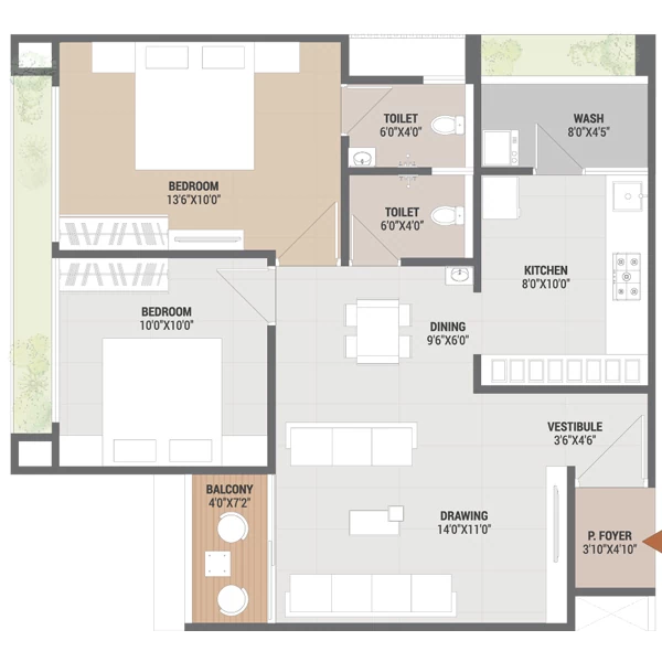 2BHK Unit Floor Plan