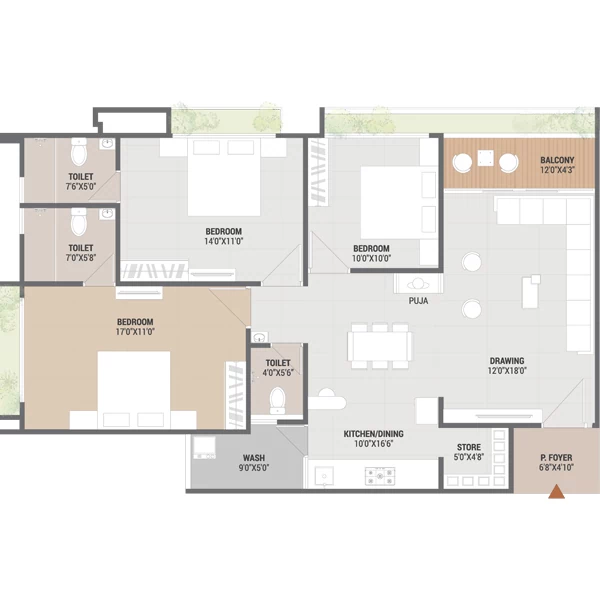 3BHK Unit Floor Plan